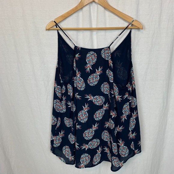 Ann Taylor LOFT Women's Pineapple Print Spaghetti Strap Tank Top Blue Size XL - Picture 4 of 6